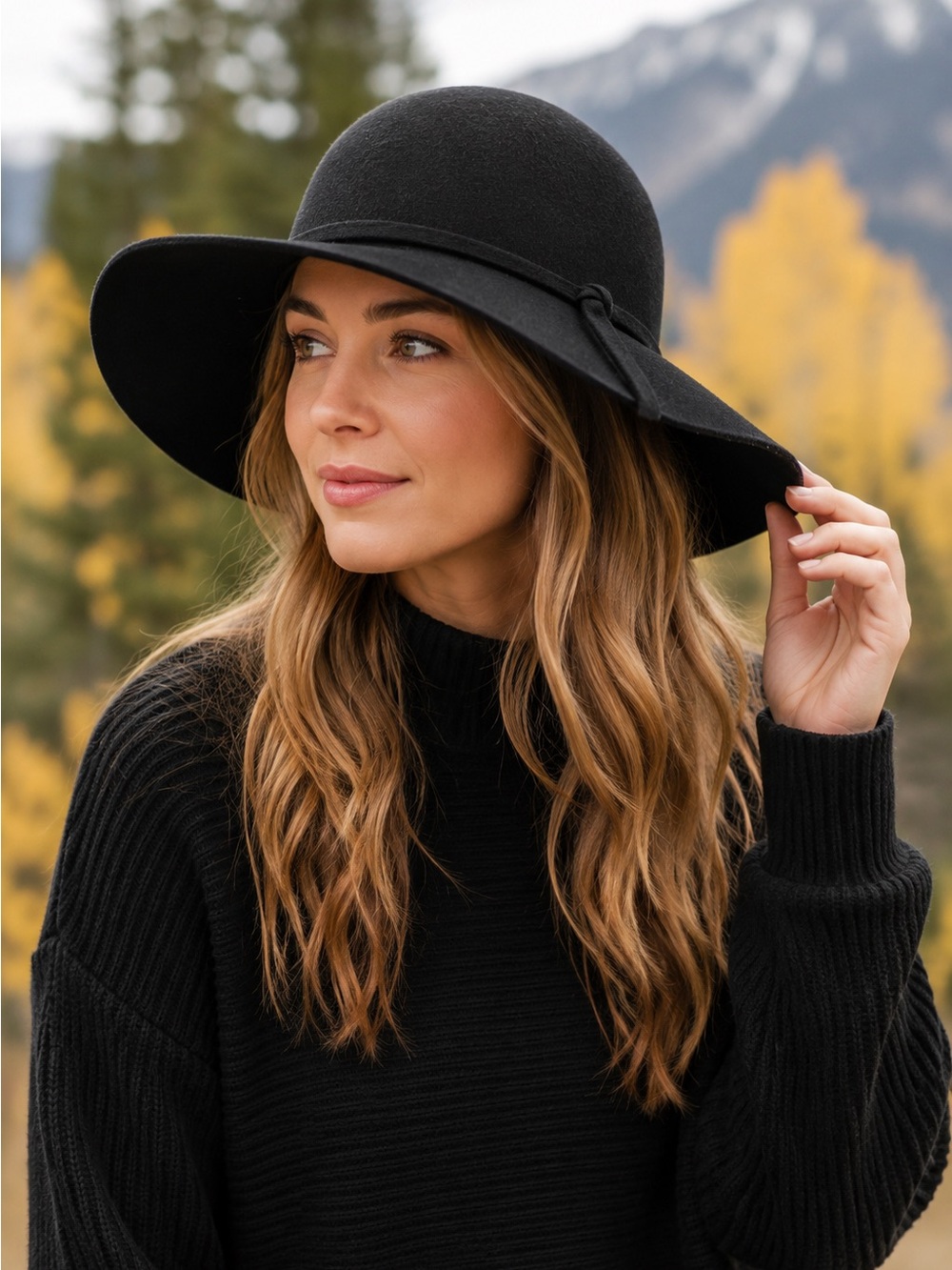 Unbranded Black Floppy Wide Brimmed Wool Fedora Hat One Size Fits All